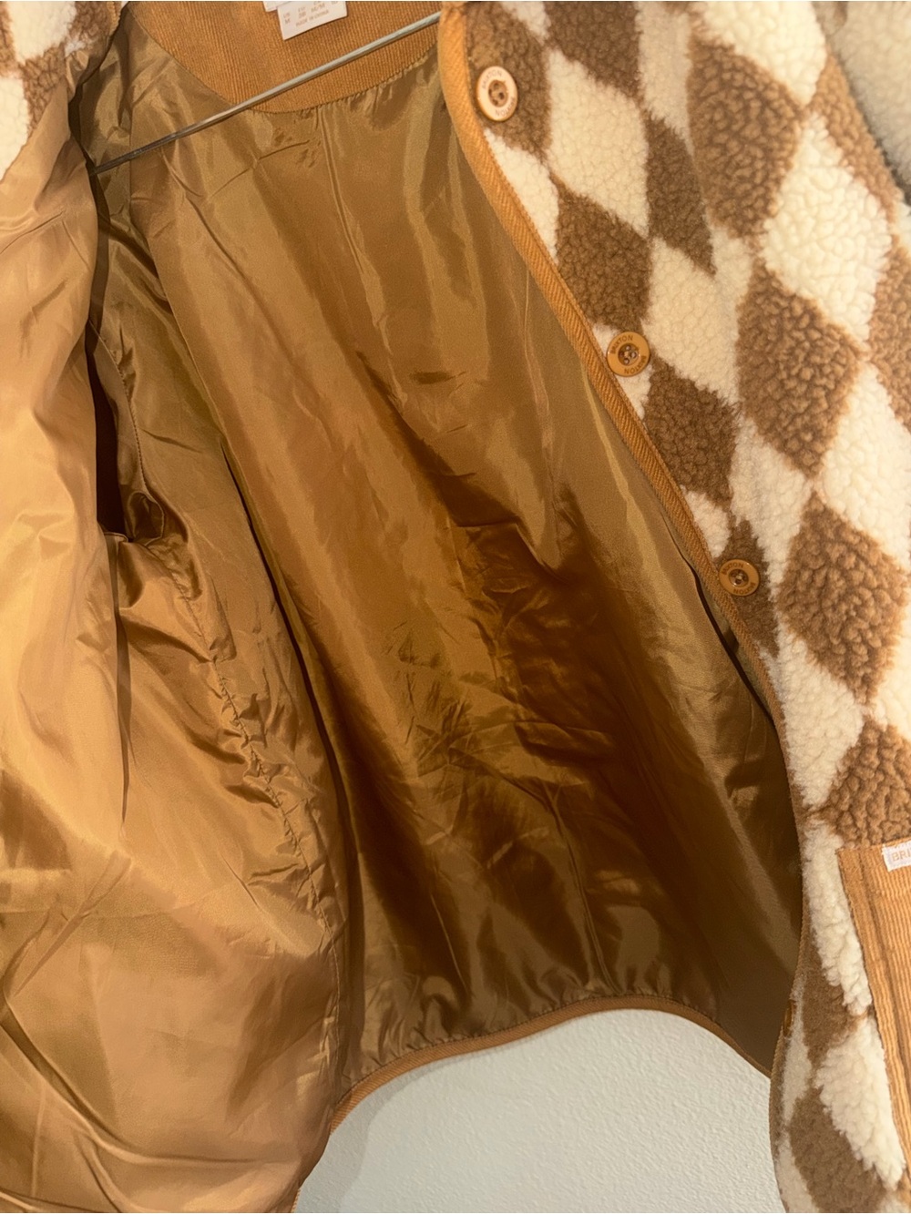 Brixton Brown & Cream Diamond Sherpa Coat with Corduroy Trim - Picture 3 of 4